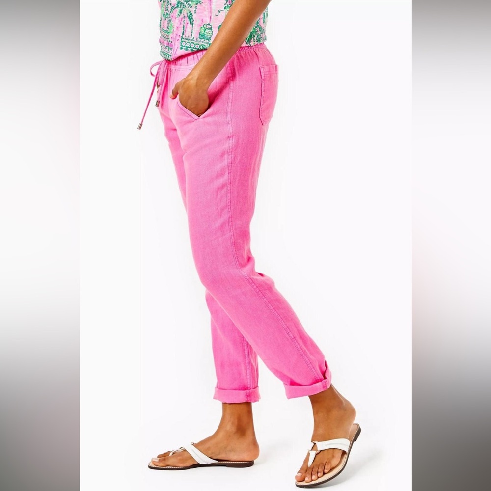 Women's Lilly Pulitzer Taron Sz Small Pink Isle Linen Pants